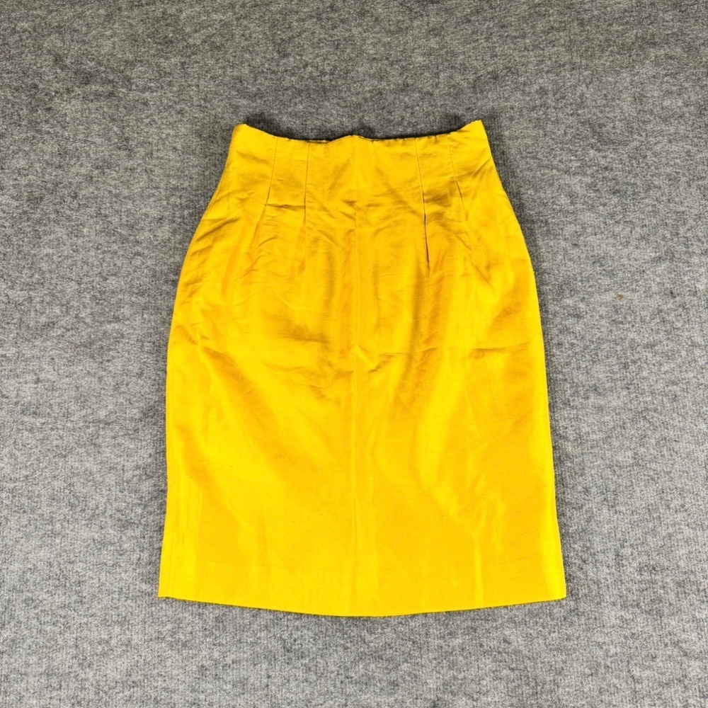 Vintage 90s‎ Cathy Hardwick 100% Silk Yellow Pencil Skirt Size 4